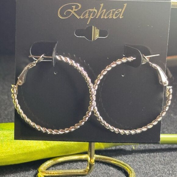 Raphael Silver Tone Textured Hoop Earrings 1.25in - Picture 4 of 11